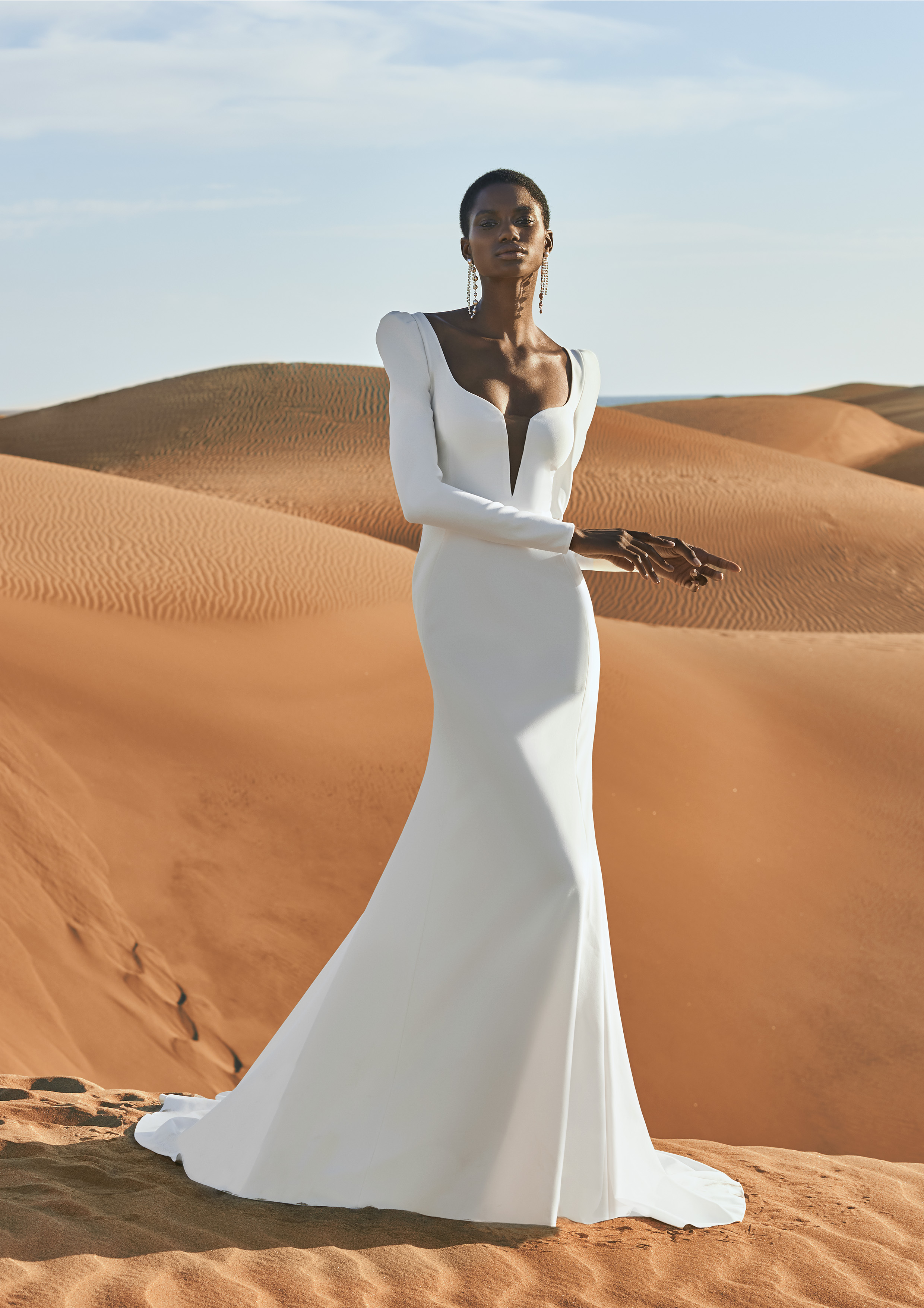 pronovias antelope wedding dress sleeves crepe bridal ireland
