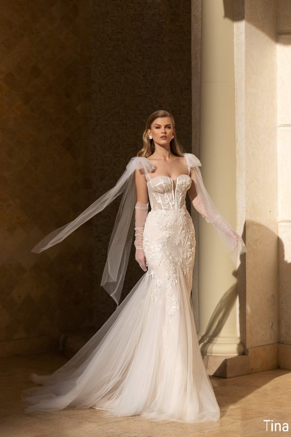 tina monreal bridal fit and flare wedding dress beaded lace ireland