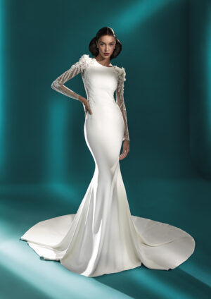 justine atelier pronovias long sleeve crepe lace wedding dress bridal ireland