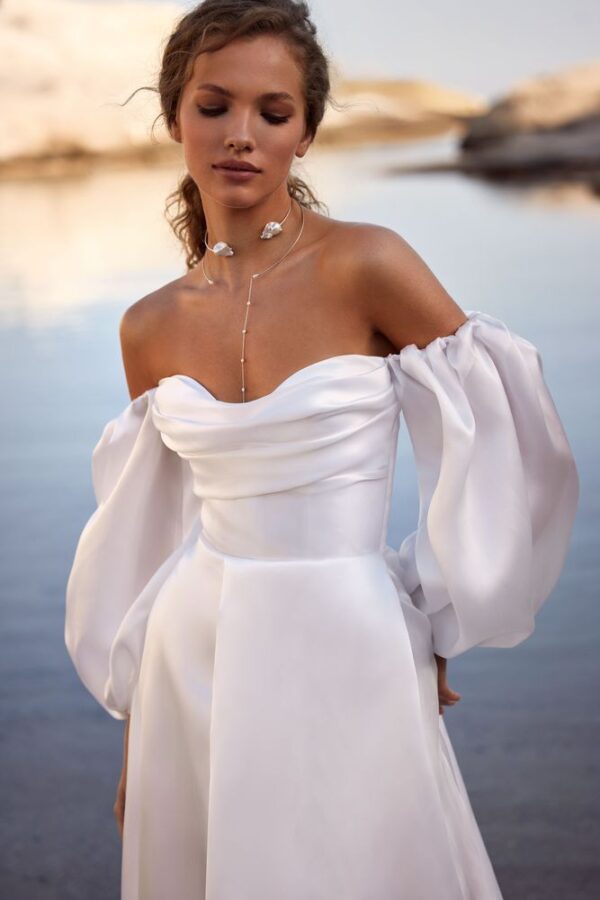 federica milla nova organza wedding dress off the shoulder sleeves a-line bridal ireland