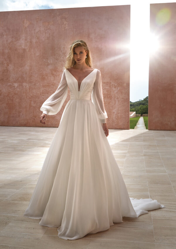 asmara sale pronovias v-neck chiffon a-line wedding dress detachable sleeves bridal ireland