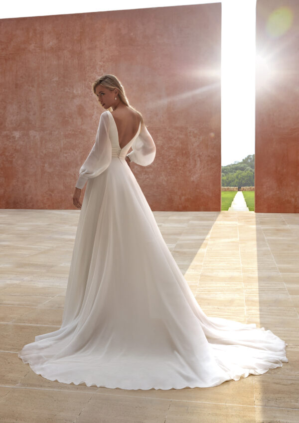 asmara pronovias v-neck chiffon a-line wedding dress detachable sleeves bridal ireland