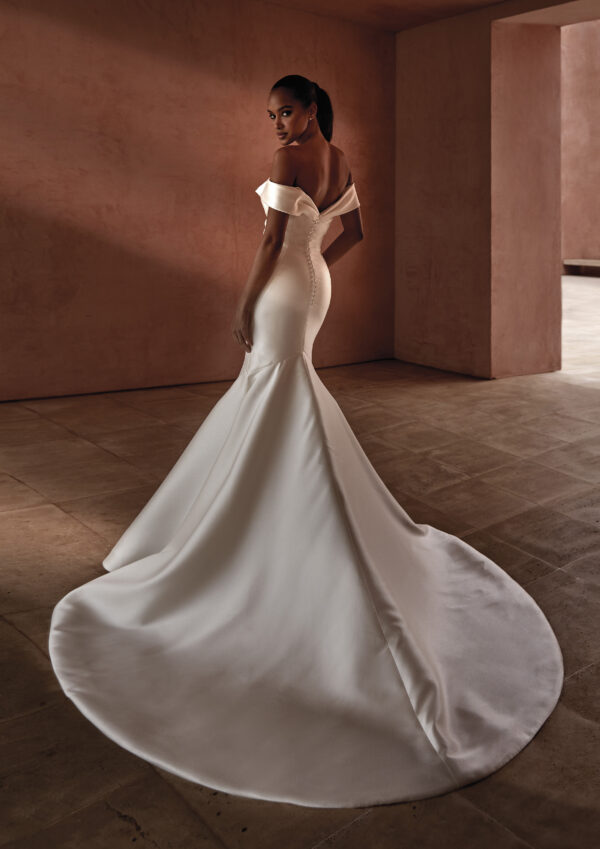avonia pronovias fit and fare wedding dress off the shoulder bridal ireland