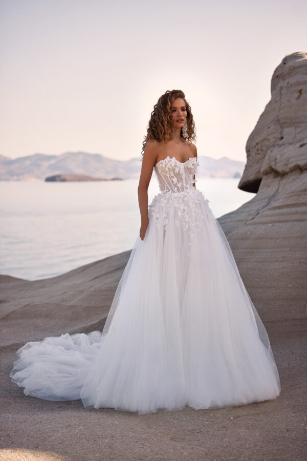evelyn milla nova white and lace tulle petals wedding dress sleeves bridal ireland