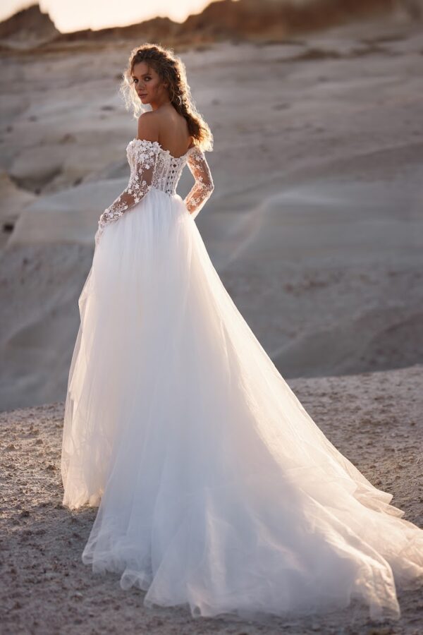 Demetra white and lace milla nova off the shoulder ballgown tulle wedding dress sleeves bridal ireland