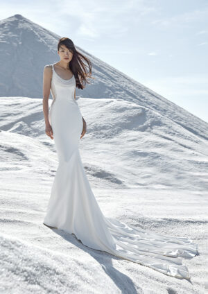 angelic atelier pronovias couture crepe beaded wedding dress scoop neckline bridal ireland