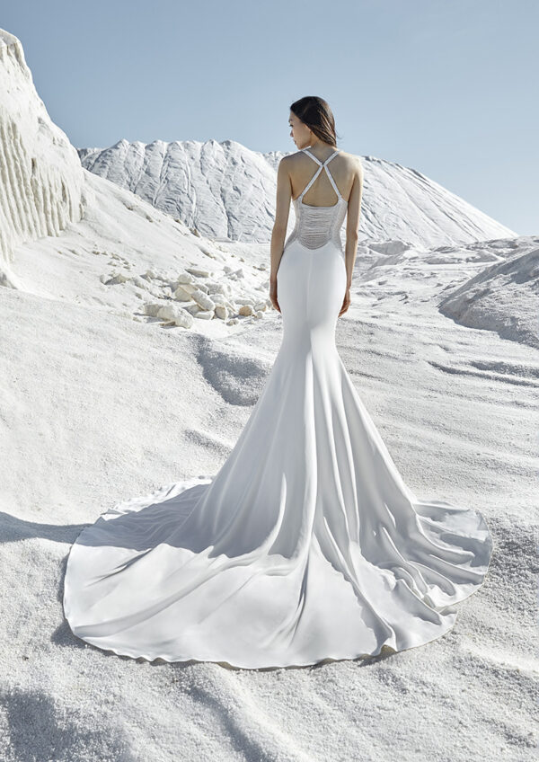 angelic atelier pronovias couture crepe beaded wedding dress scoop neckline bridal ireland