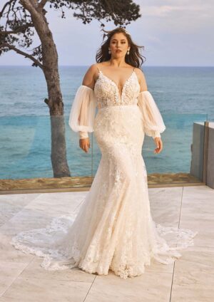 shani pronovias sale lace fit and flare wedding dress V-neck bridal ireland