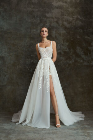 giselle alberto palatchi lace wedding dress square neckline slit bridal ireland