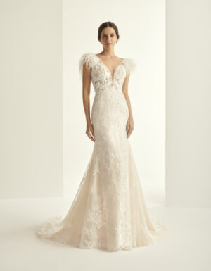 maryam alberto palatchi sparkle lace wedding dress v-neck feathers bridal ireland