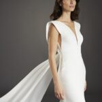 condal atelier pronovias wedding dress v-neck capped sleeves train jacquard crepe bridal ireland