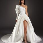mondernismo atelier pronovias modern ballgown wedding dress one shoulder sleeve bridal ireland