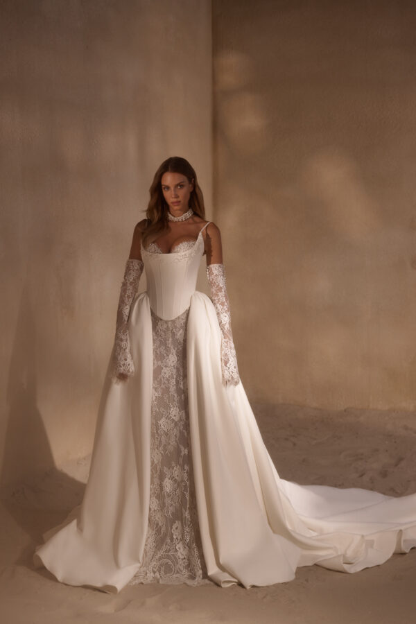 adisa luce sposa strapless lace wedding dress satin corset overdress sleeves pearls bridal ireland