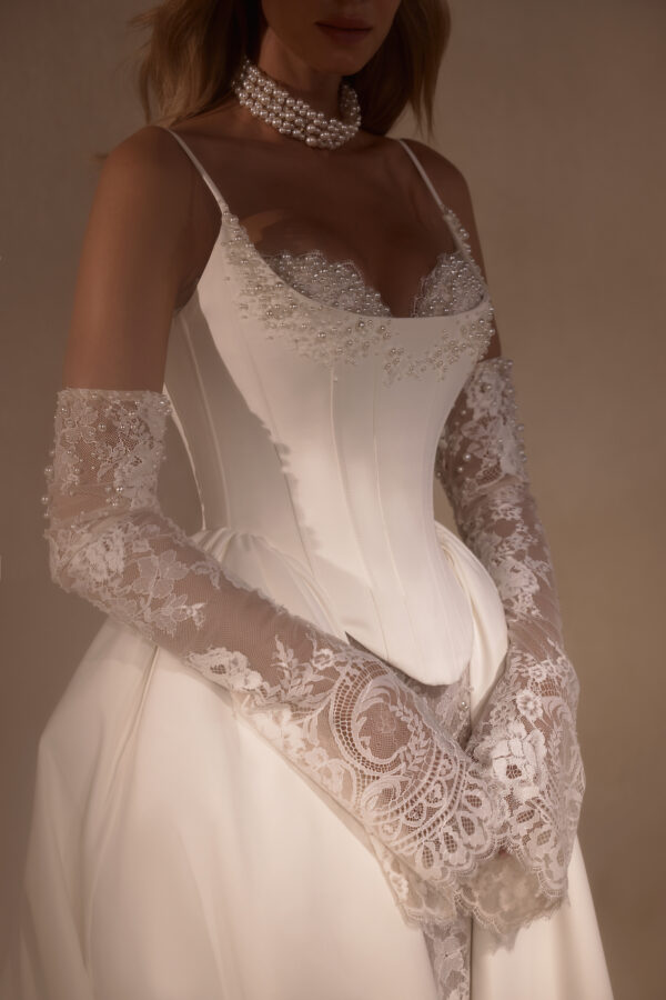 adisa luce sposa strapless lace wedding dress satin corset overdress sleeves pearls bridal ireland