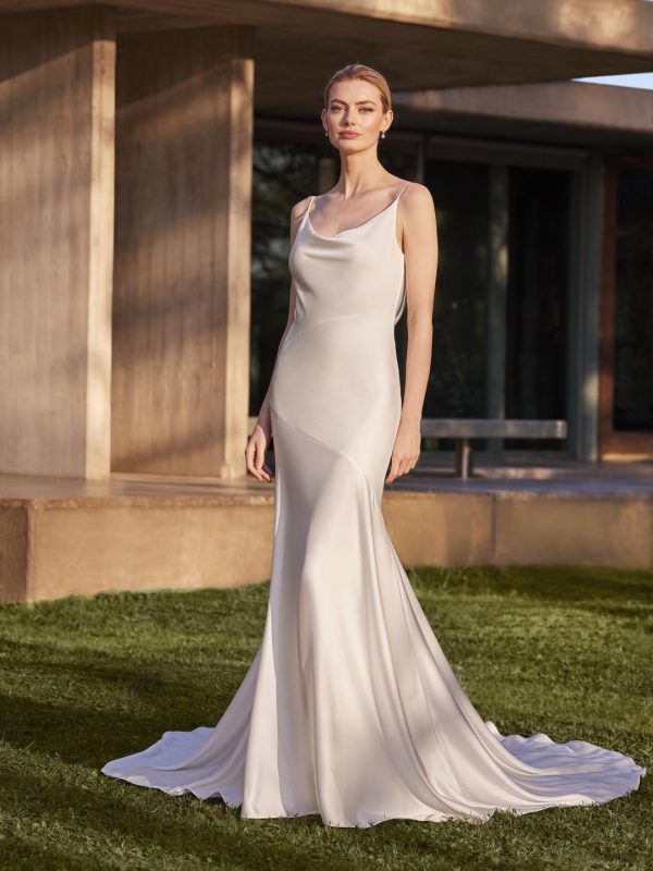 Carlile pronovias wedding dress satin cowl neck cowl back bridal ireland