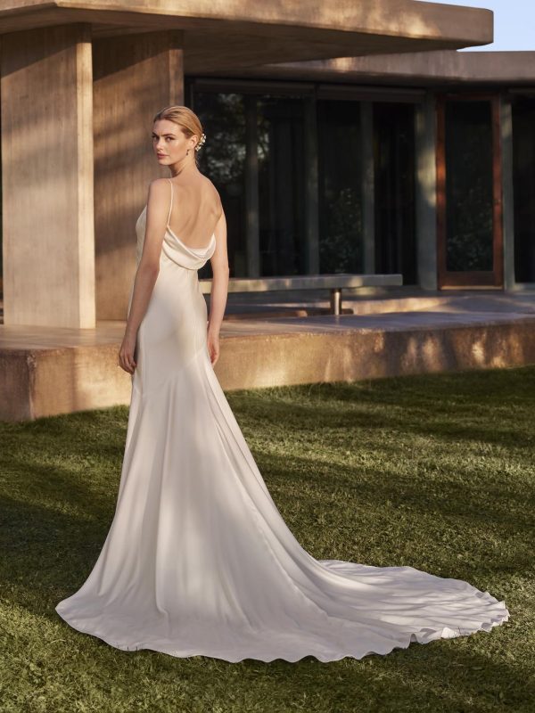 Carlile pronovias wedding dress satin cowl neck cowl back bridal ireland