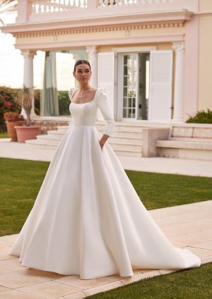 bertha san patrick a-line wedding dress square neck long sleeves bridal northern ireland