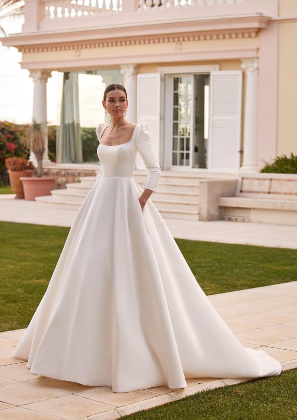 bertha san patrick a-line wedding dress square neck long sleeves bridal northern ireland
