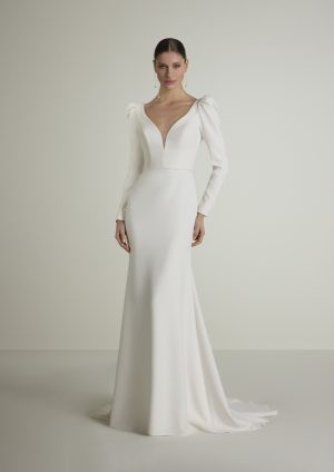 asunta san patrick crepe wedding dress long sleeves V neck bridal northern ireland
