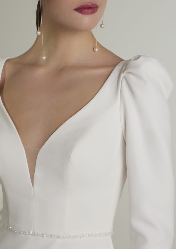 asunta san patrick crepe wedding dress long sleeves V neck bridal northern ireland