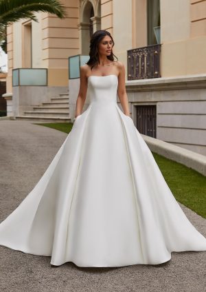 jory pronovias strapless mikado dropped waist ballgown pockets bridal ireland