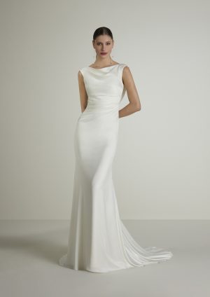 mediva san patrick ruched satin wedding dress cowl back high neck bridal northern ireland