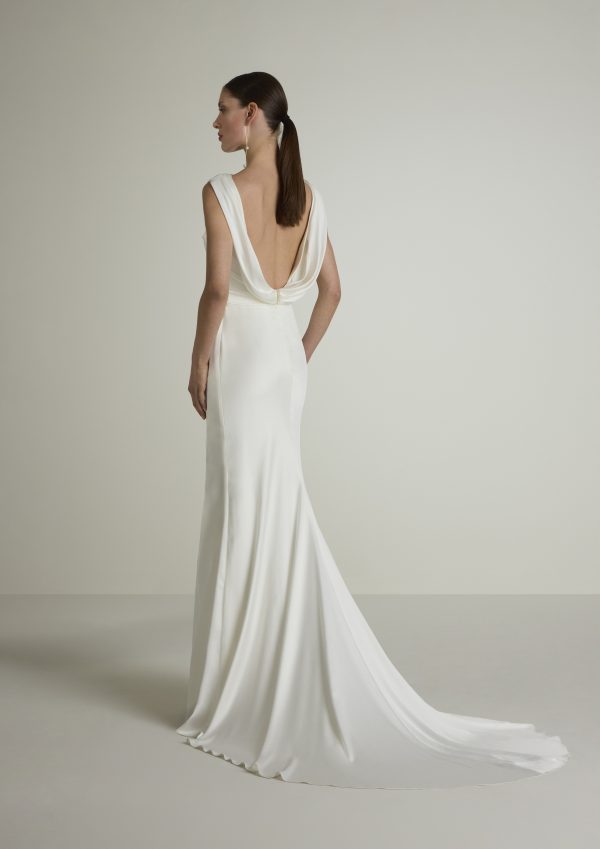 mediva san patrick ruched satin wedding dress cowl back high neck bridal northern ireland