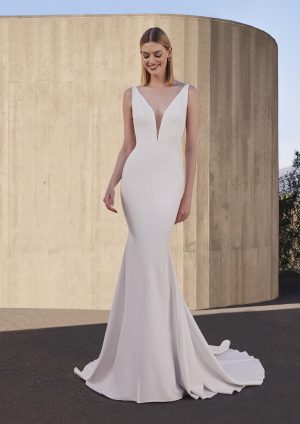 snowbeet pronovias crepe V neck wedding dress low back bridal northern ireland