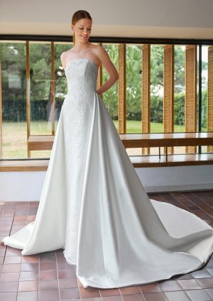hafsa pronovias strapless column lace wedding dress overskirt bridal shop northern ireland