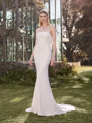 seini pronovias strapless crepe wedding dress cowl back lace bridal northern ireland