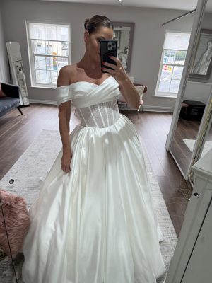 aroah pronovias privée mikado ballgown strapless wedding dress one shoulder beaded bridal ireland