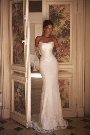 bijou luce sposa 2 piece wedding dress mikado corset beaded lace sleeves bridal ireland