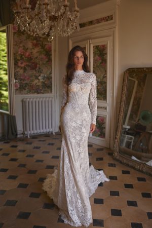 Lumiere luce sposa lace wedding dress beading lace overskirt jacket bridal ireland
