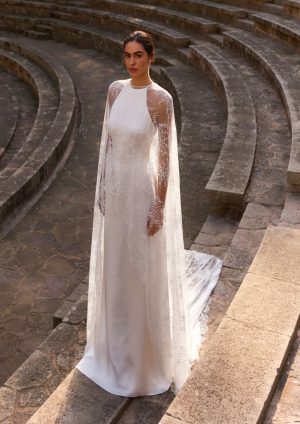 ailen pronovias high neck satin wedding dress lace cape bridal northern ireland