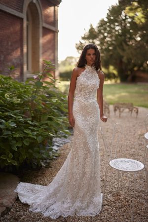 floreal luce sposa lace wedding dress halter neck open back bridal ireland