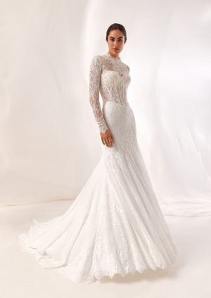 veinra pronovias lace fit and flare wedding dress strapless long sleeve lace bolero bridal northern ireland
