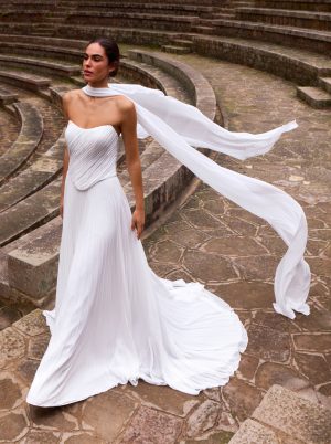 maurita pronovias pleated chiffon wedding dress strapless bridal ireland