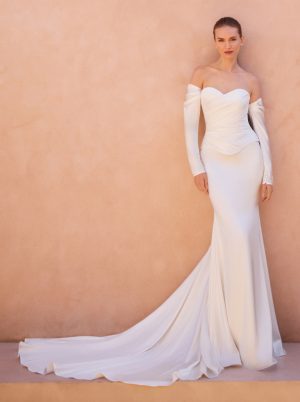 tzara pronovias strapless satin wedding dress sleeves bridal ireland