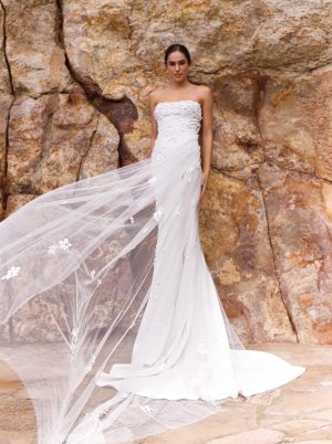 nelanie pronovias wedding dress strapless crepe tulle cape train bridal ireland