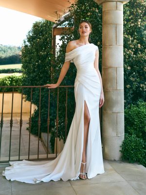 oceanray white one bridal soft satin wedding dress one shoulder slit northern ireland