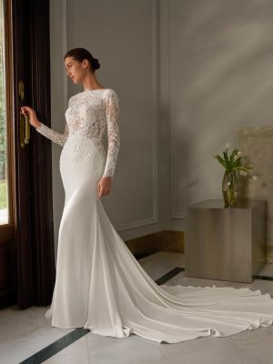 astridt st patrick crepe lace wedding dress long sleeves bridal ireland