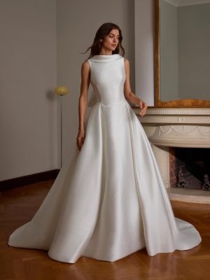 lovnia st patrick bridal high neck mikado ballgown low back bow buttons ireland