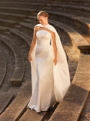 christey pronovias strapless satin wedding dress ruching bridal scarf ireland