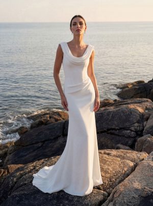 delvion pronovias crepe wedding dress cowl bridal ireland