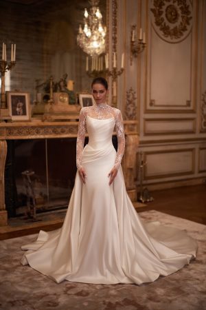josiane luce sposa wedding dress strapless ruched satin corset overskirt bridal ireland