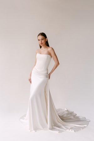 mara alyssa kristin silk satin wedding dress strapless overskirt bridal ireland