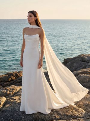 ophilya pronovias strapless satin a-line wedding dress neck scarf bridal ireland