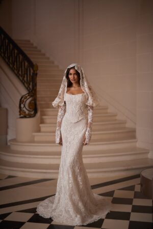 amanda luce sposa strapless 2 piece wedding dress beaded lace long sleeve hood bridal ireland