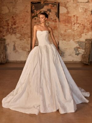 lington pronovias privée strapless ballgown wedding dress dropped waist jacquard fabric bridal ireland
